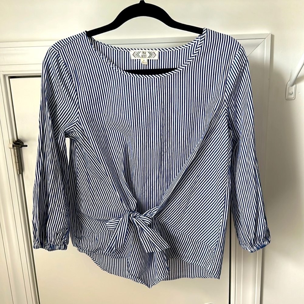 Navy stripe cotton blouse. Size M.